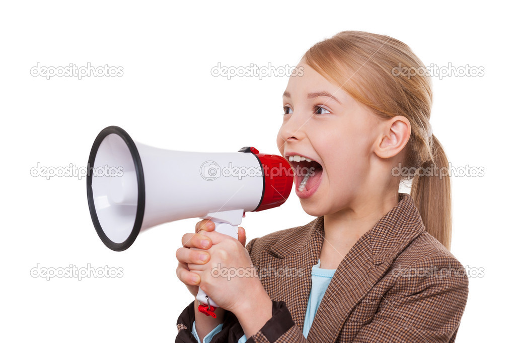 Girl shouting at megaphone