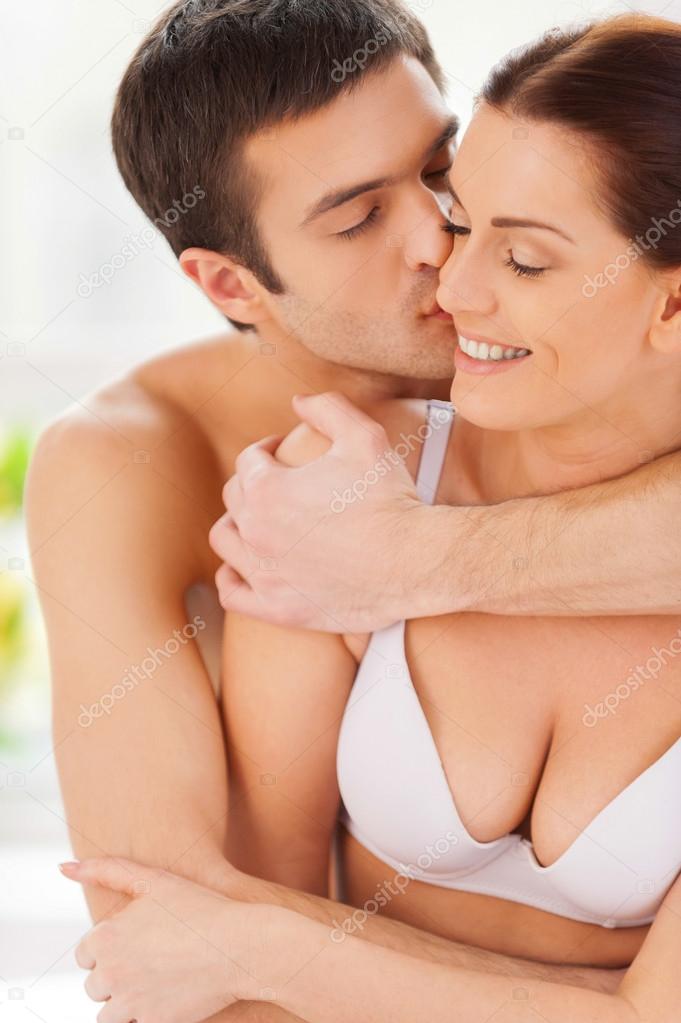 Couple In Underwear Kissing Stock Image - Image of happy 