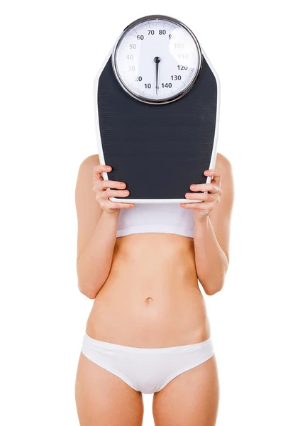 Woman with weight scale — Stock Photo, Image