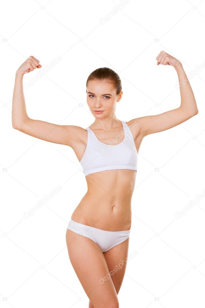Woman showing her muscles