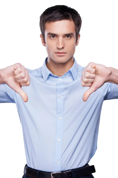 Man in showing his thumbs down — Stock Photo, Image