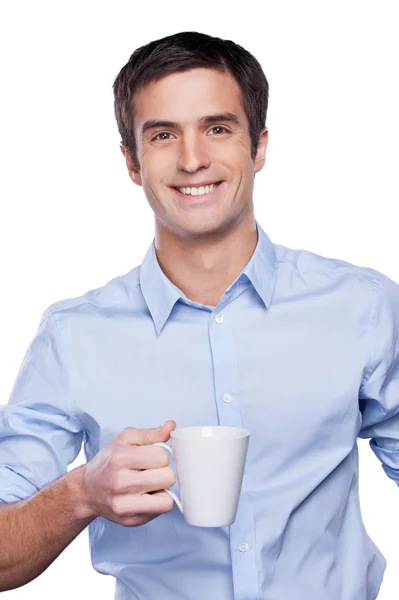 Säker affärsman med kopp — Stockfoto