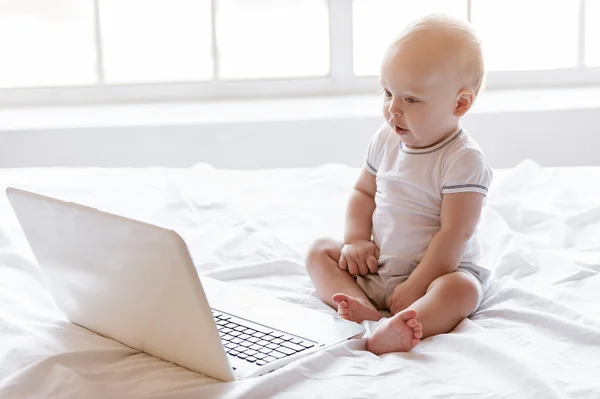 Baby kijken naar laptop — Stockfoto