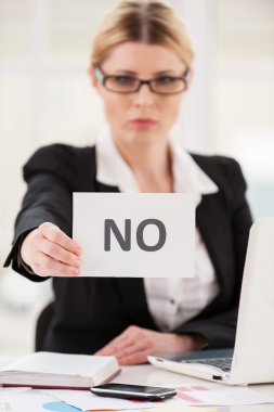 Woman in formal wear saying no clipart