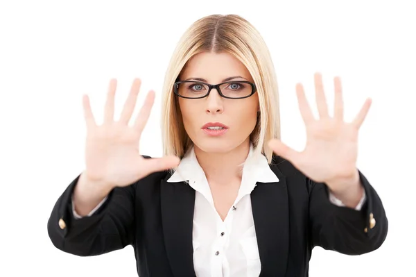 Businesswoman gesturing stop sign — Stock Photo, Image