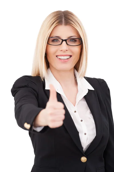 Businesswoman showing thumb up — Stock Photo, Image