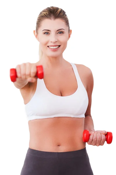 Woman training with dumbbells — Stock Photo, Image