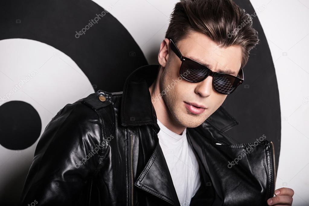Male model in leather jacket