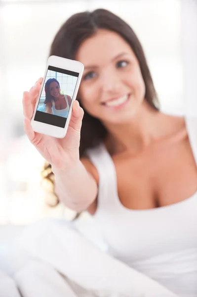 Woman making self photos — Stock Photo, Image