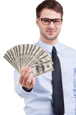 holding kağıt para kravatlı adam