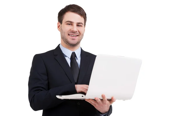 Homem de negócios com laptop. — Fotografia de Stock