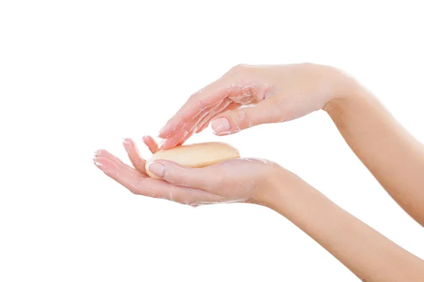 Woman washing hands with soap — Stock Photo, Image