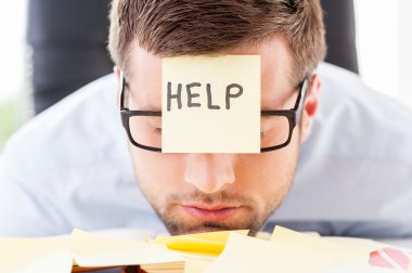 Man with adhesive note on his forehead clipart