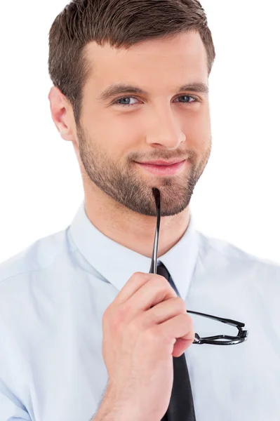 Man in formalwear holding glasses — Stock Photo, Image