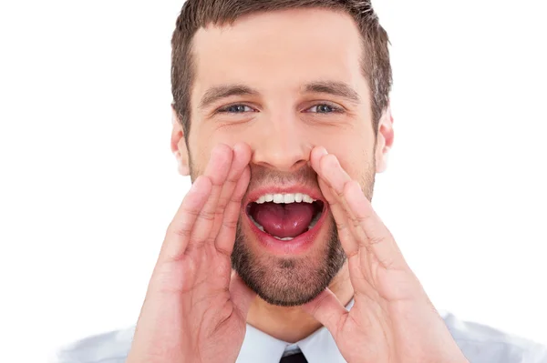 Fröhlicher junger Mann schreit — Stockfoto