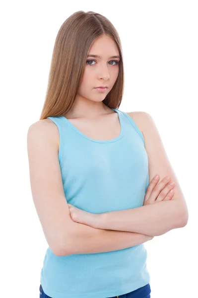 Teenage girl keeping arms crossed — Stock Photo, Image