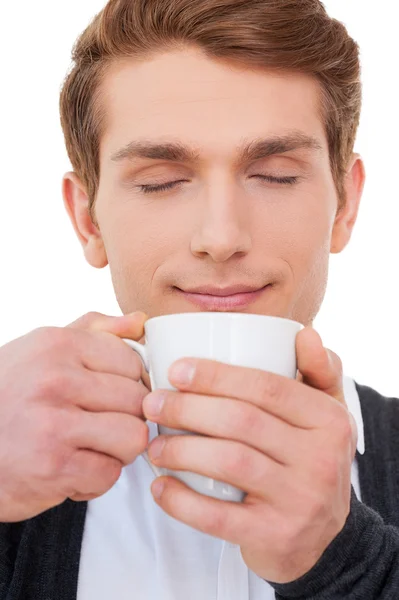 Man som håller i en kopp kaffe — Stockfoto