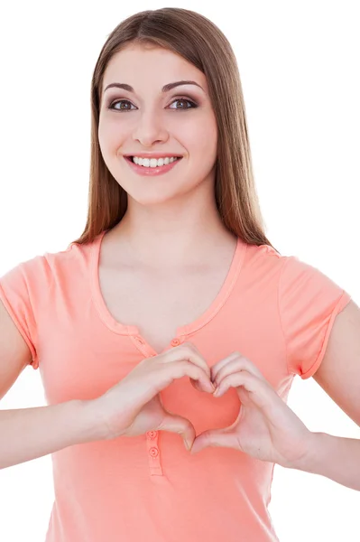 Donna che fa forma di cuore — Foto Stock