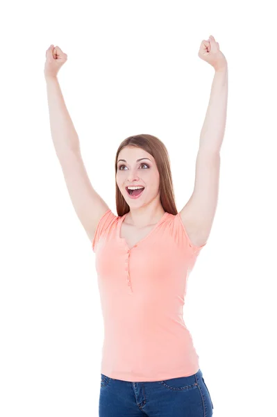 Kvinnan håller upp armarna — Stockfoto