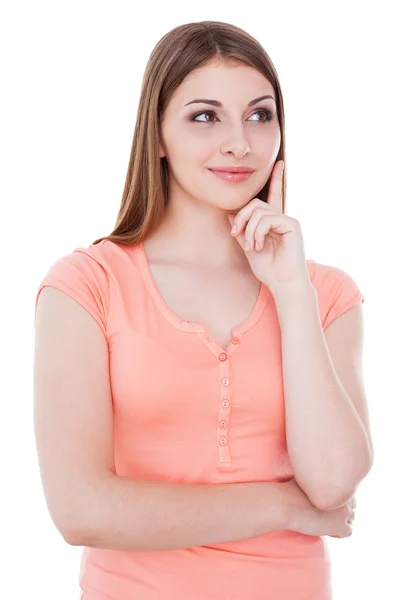 Woman holding hand on chin — Stock Photo, Image