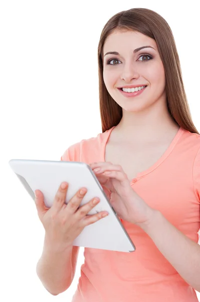 Woman holding digital tablet — Stock Photo, Image