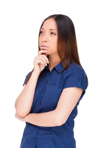 Asian woman holding hand on chin — Stock Photo, Image