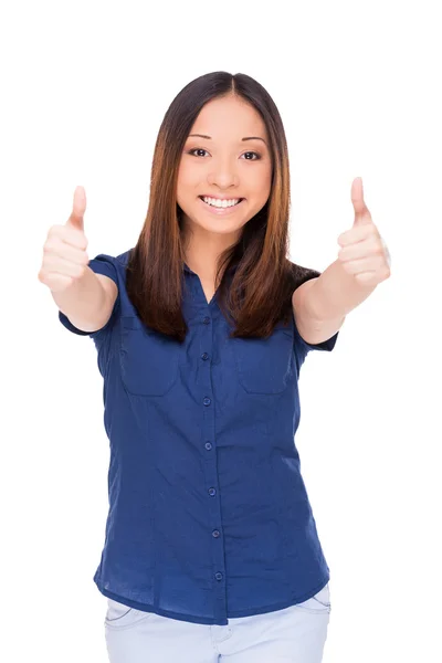 Asian woman showing thumbs up — Stock Photo, Image