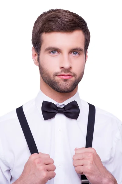 Young man in white shirt and bow tie — Stock Photo, Image
