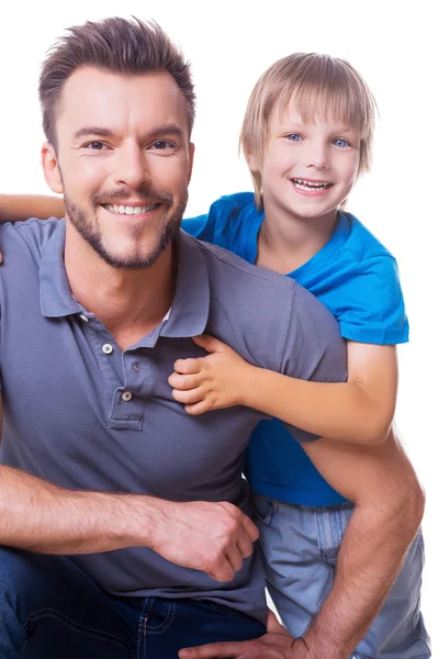 Pai e filho alegres . — Fotografia de Stock