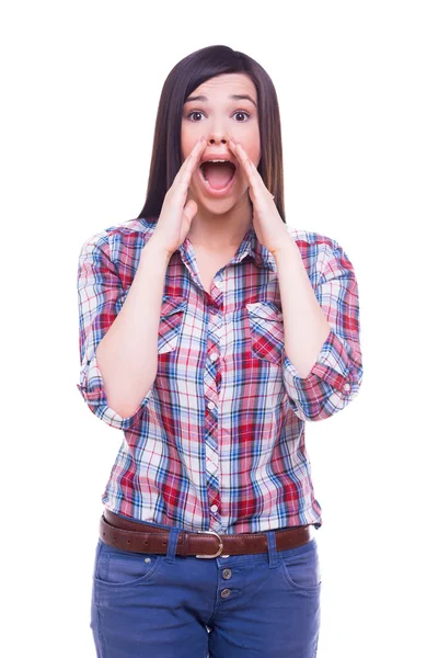 Mujer joven sorprendida gritando — Foto de Stock