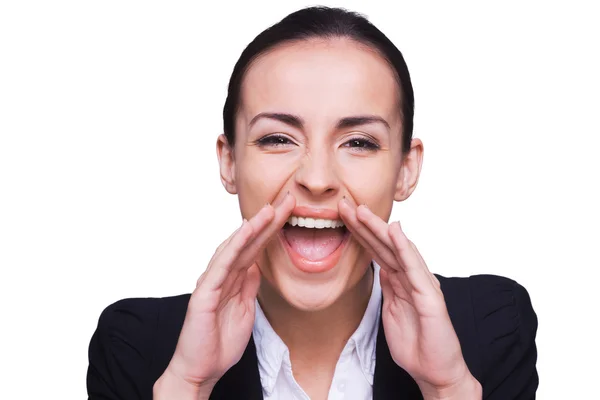 Woman in formalwear shouting — Stock Photo, Image