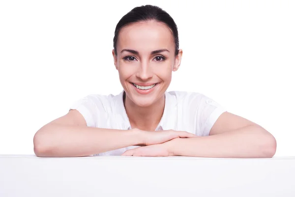 Woman leaning at copy space — Stock Photo, Image