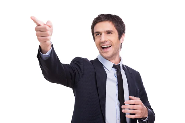 Man in formalwear pointing away — Stock Photo, Image