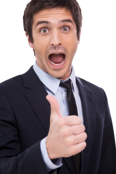 Man in formalwear showing his thumb up — Stock Photo, Image