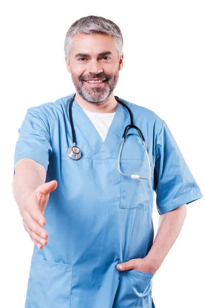 Chirurg uitrekken hand voor handdruk — Stockfoto