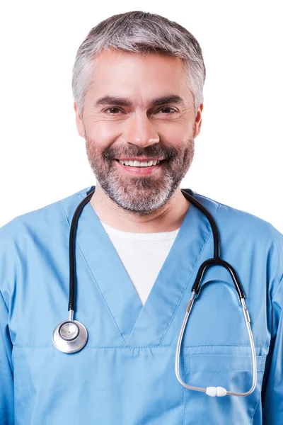 Happy mature surgeon in blue uniform — Stock Photo, Image