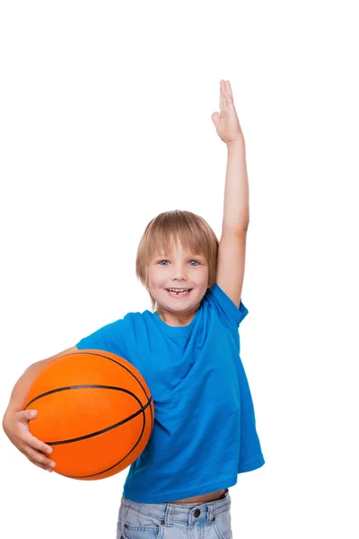 Boy holding basketball ball — Stock Photo, Image