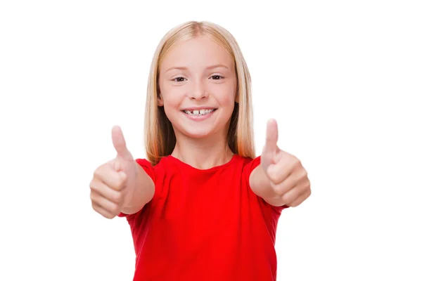 Little girl showing her thumbs up — Stock Photo, Image