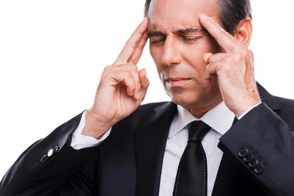 Frustrado empresário tocando a cabeça com os dedos — Fotografia de Stock