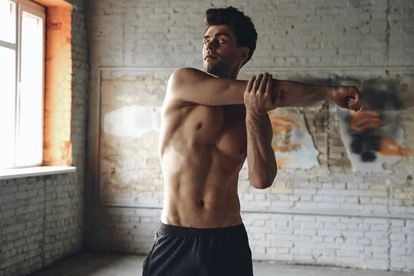 Handsome Young Man Warming Training Gym — Foto Stock