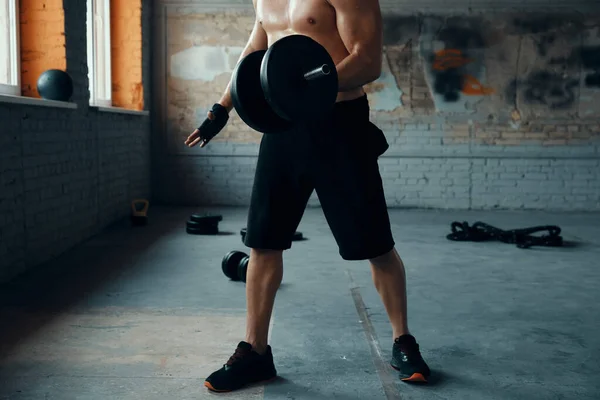 Unrecognizable Muscular Man Training Dumbbell Gym — Stock Photo, Image