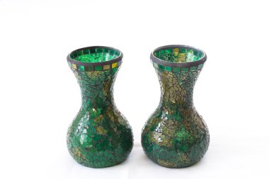 iki Mozaik yeşil vazo