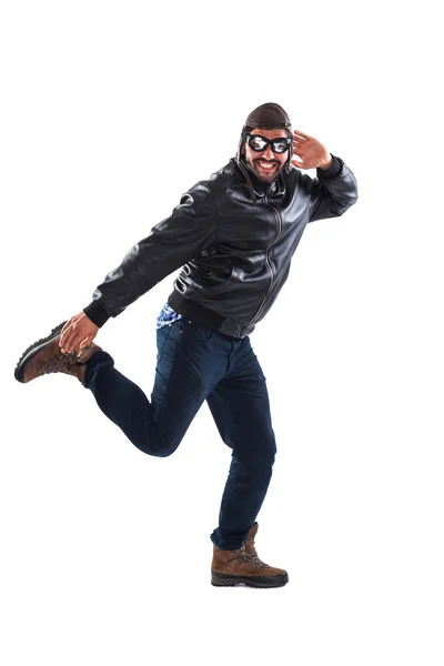 Funny young man posing as a pilot — Stock Photo, Image