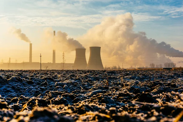 Zanieczyszczenie Powietrza Pochodzące Dymu Fabrycznego Globalna Koncepcja Ochrony Ziemi Powstrzymanie — Zdjęcie stockowe