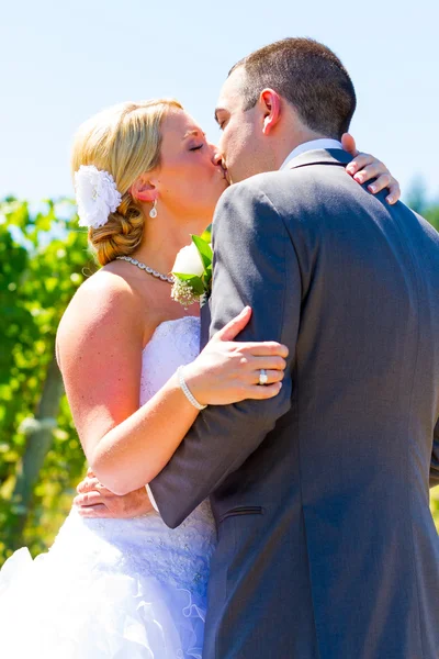 Braut und Bräutigam romantischer Kuss — Stockfoto