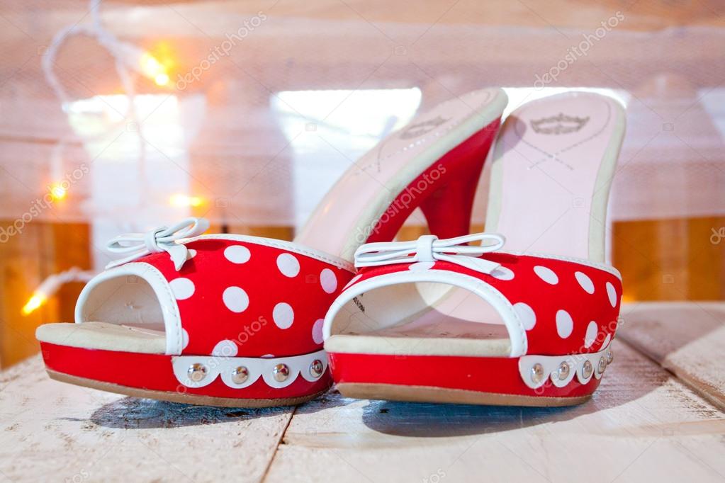 red and white wedding shoes