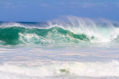 büyük bir dalga Hawaii'de breaking