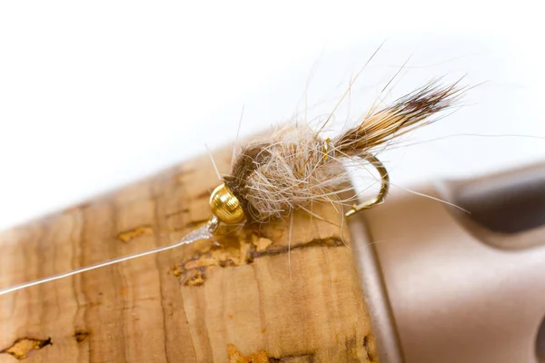 Zajíci uši nymfa na fly rod — Stock fotografie