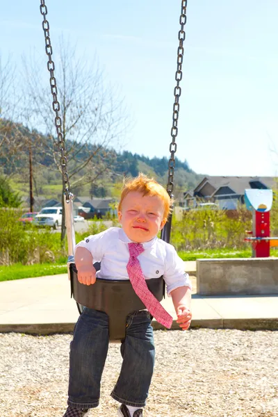 Crying Boy on Swing — Stock Photo, Image