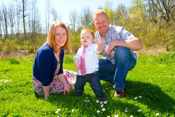 Gezin van drie in het park — Stockfoto